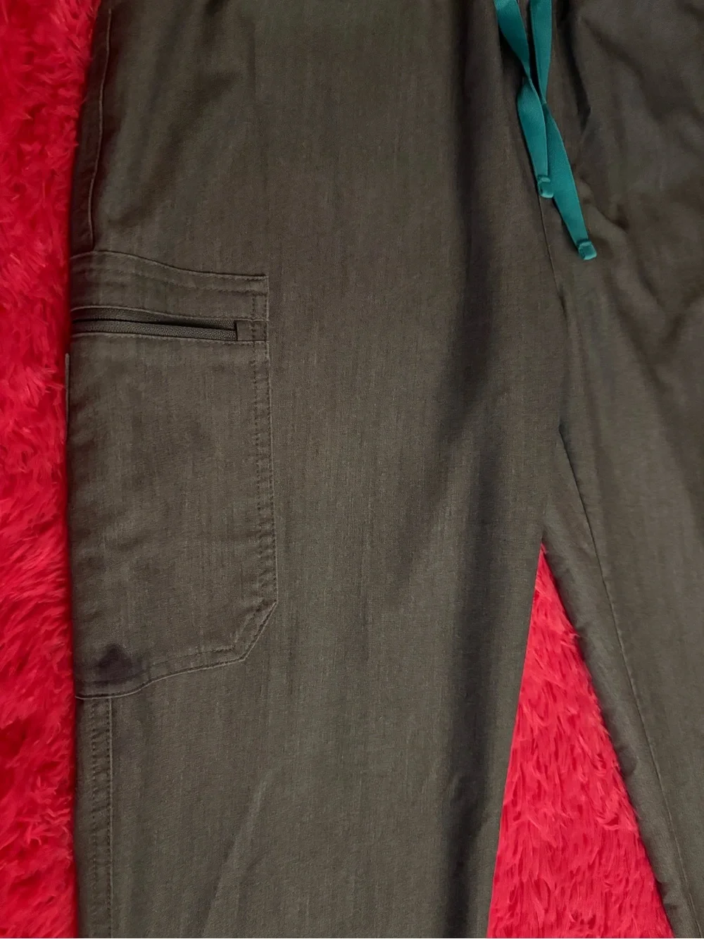 FIGS Olive Cargo Jogger Pants with Teal Drawcord
